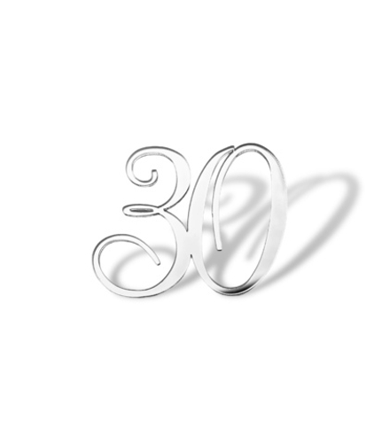 Топпер на торец "30" 5,5 см, каллигр. акрил серебро