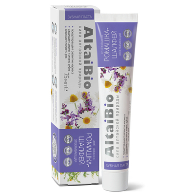 Зубная паста AltaiBio Ромашка-шалфей Отбеливающая Антитабак, 75 мл, Две линии