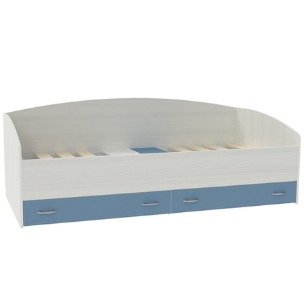 Кровать с выкатными ящиками КарИВи Кадет Белое Дерево Светло-синий, голубой