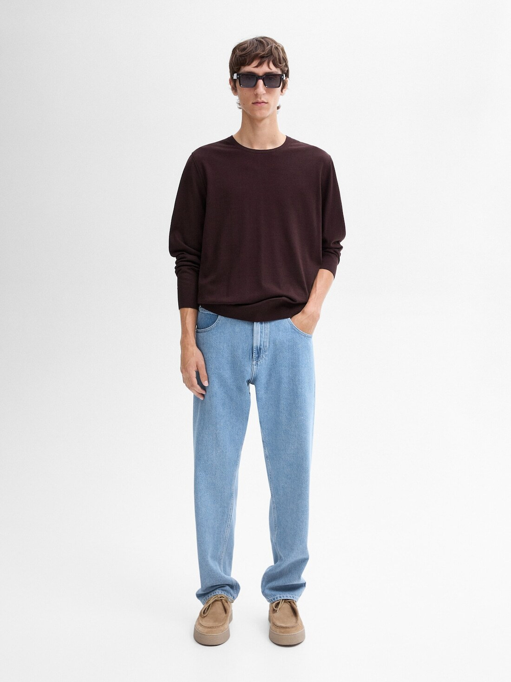 Massimo Dutti Хлопковый свитер с длинными рукавами, бордо