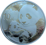 Китай 10 юаней 2019 Панда Серебро