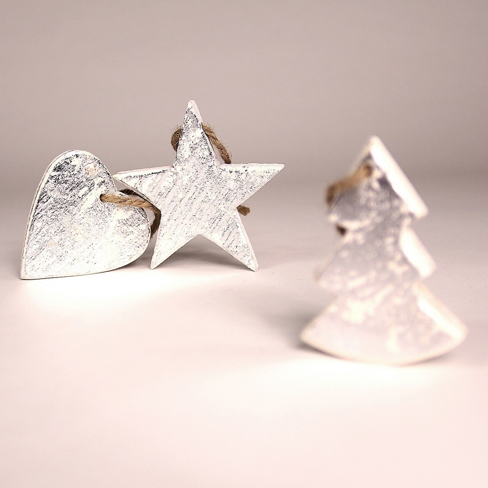 Украшения подвесные silver stars/trees/hearts, деревянные, в подарочной коробке, 24 шт.