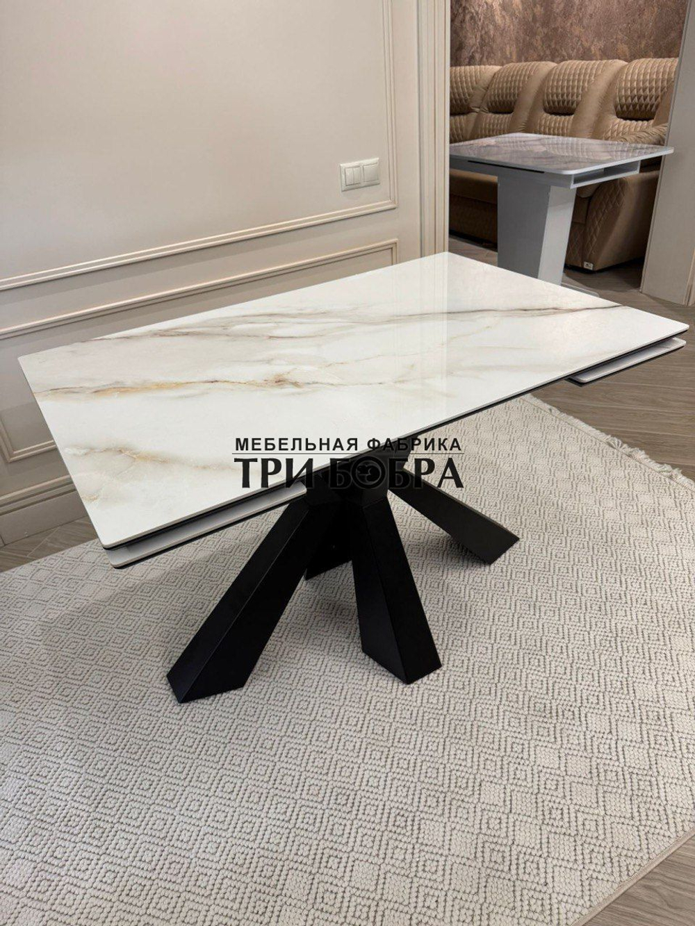 Кухонный раздвижной стол "Спайдер" из КЕРАМОГРАНИТА, итальянский мрамор