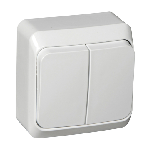 Schneider Electric ЭТЮД Белый Выключатель 2-клавишный открытая установка с индикатором подсветка внутри BA10-006B