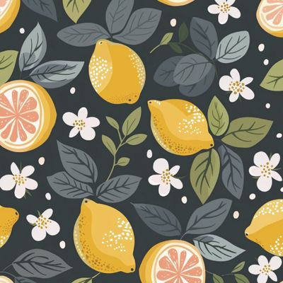 Сочные лимоны на темном фоне с цветами