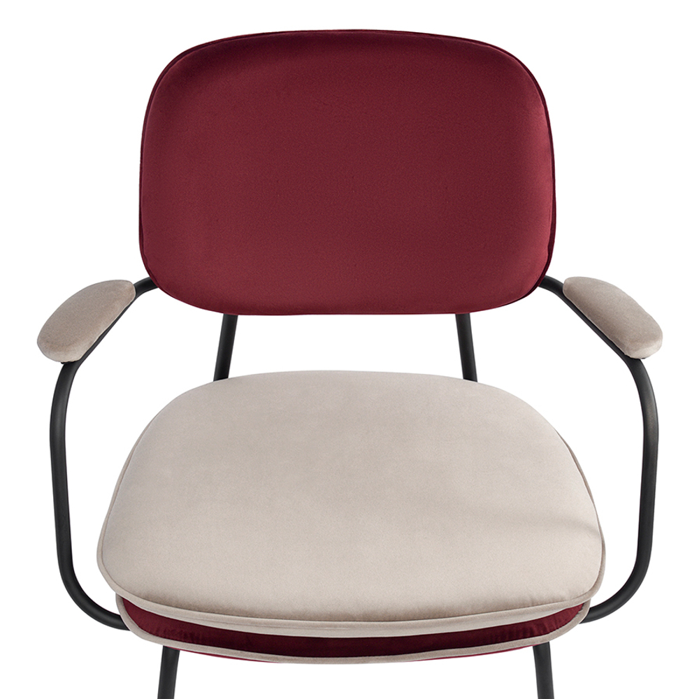 Стул с подлокотниками и контрастным кантом Bergenson Bjorn Pea, велюр, бордовый/бежевый