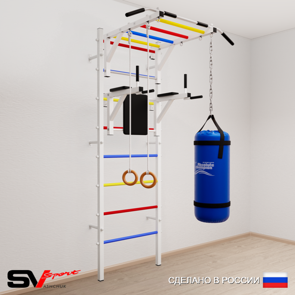 Шведская стенка Sv Sport усиленная 6412 (Турник рукоход/Брусья/Кольца/Цепь/Мешок 22кг)