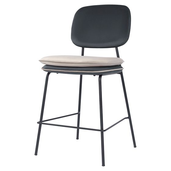 Полубарный стул Pea, темно-серый/бежевый велюр с контрастным кантом