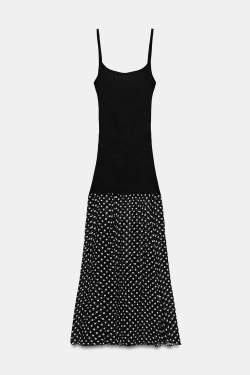 ZARA ПЛАТЬЕ МИДИ НА ТОНКИХ БРЕТЕЛЯХ, ЧЕРНЫЙ