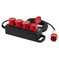 Удлинитель силовой ЭРА IND380-U-4e-5x4-5m-IP44 на 380В на каучуковой колодке 4 розетки 4xCEE 5P 5м КГ 5х4 32A IP44 | Силовые удлинители