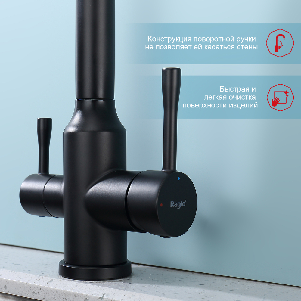 Смеситель для кухни с подключением фильтра Raglo R81.61.06, черный