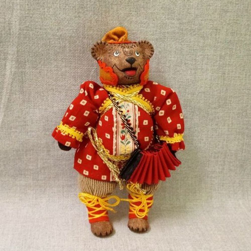 Ёлочная игрушка Медведь в колпаке с гармошкой