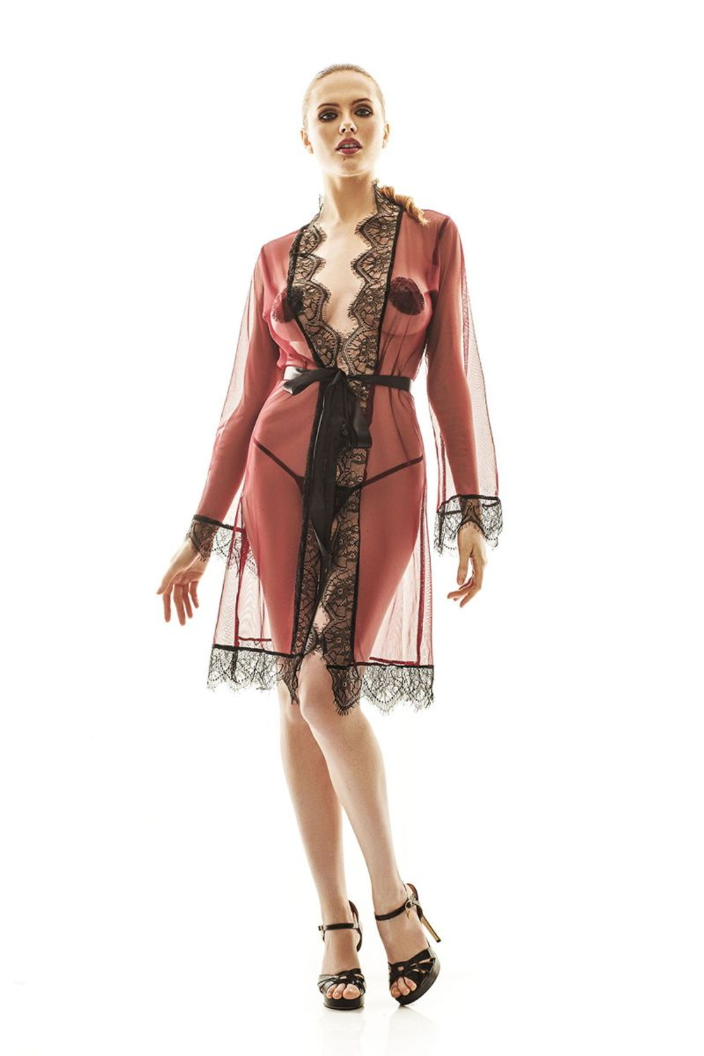 Соблазнительный пеньюар Florella с кружевом (Размер: XXL-XXXL) (Цвет: красный с черным)