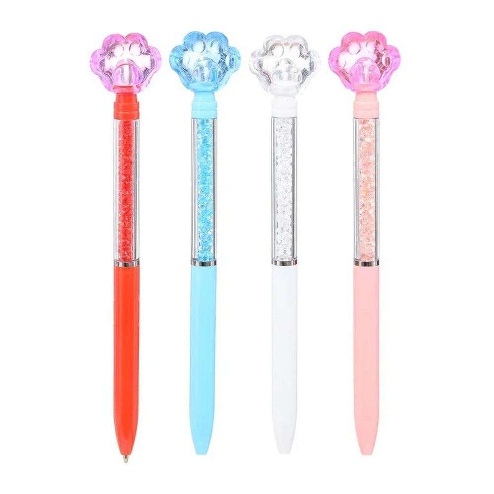 Ручка шариковая, автоматическая, Basir, синие чернила, с фигурным колпачком, серия "ЛАПКИ", разноцветный корпус со стразами, 24 шт