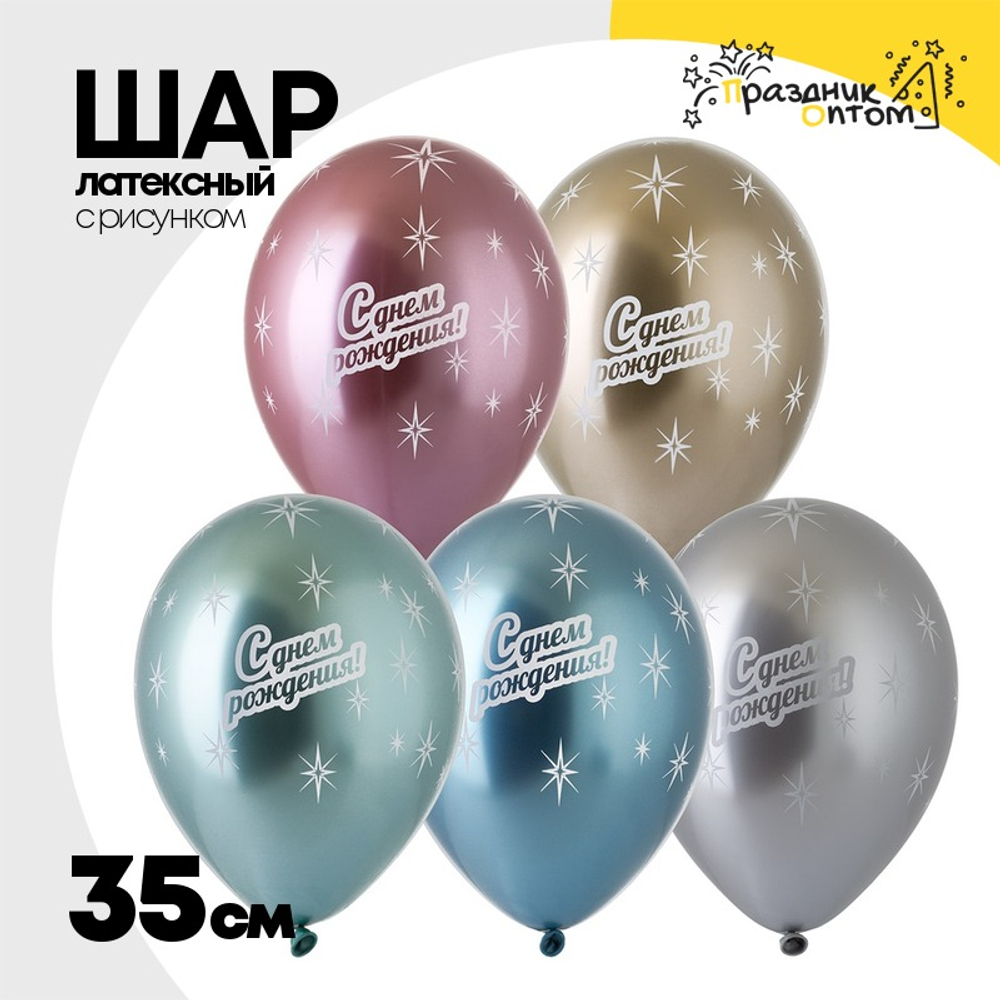Шар латексный 35см С Днем Рождения (Ассорти)