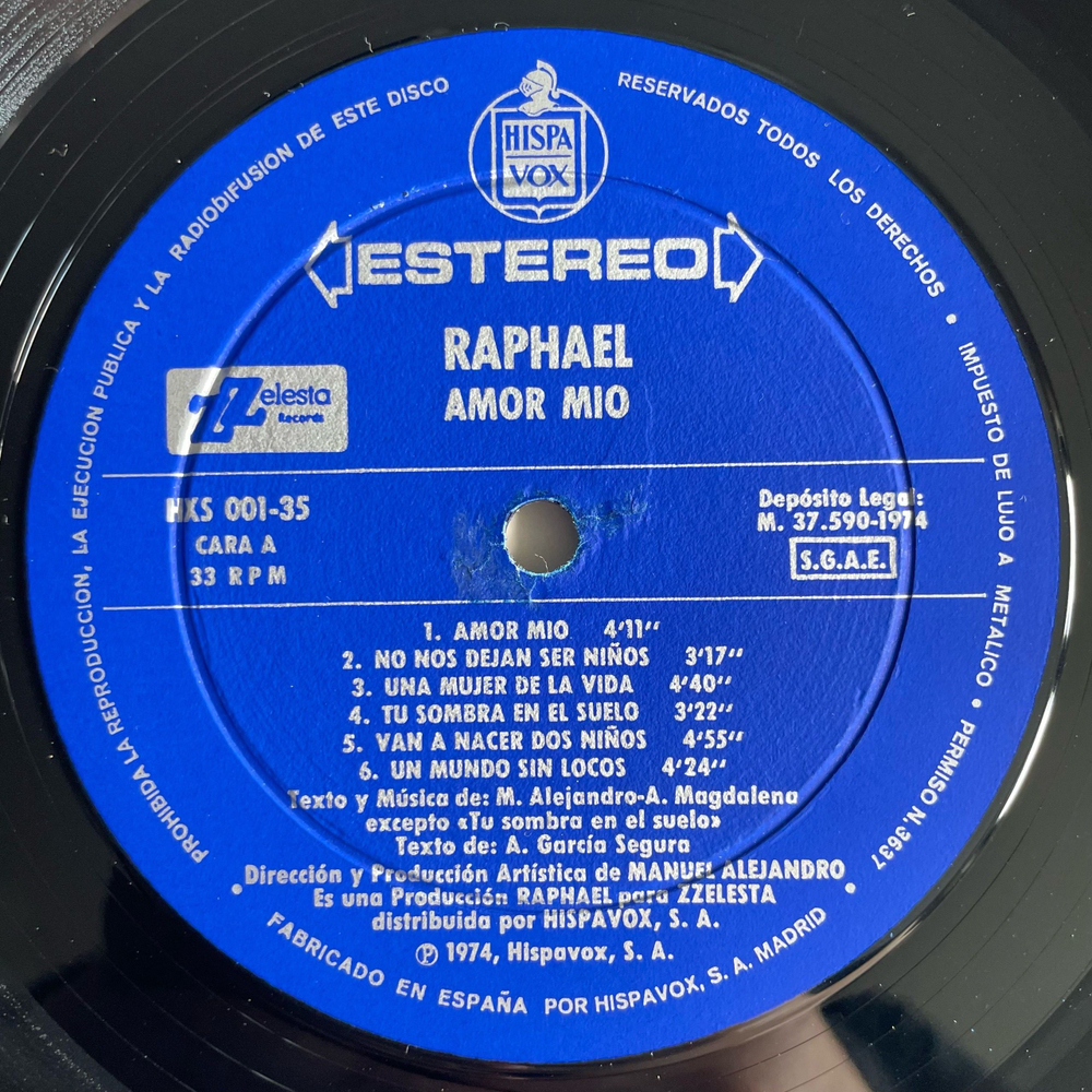 Винтажная виниловая пластинка LP Raphael Рафаэль Amor M o (Испания 1974)