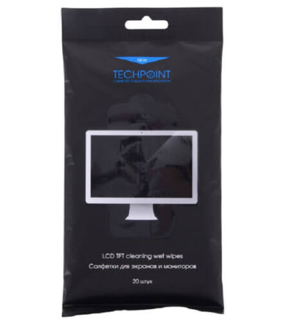 Салфетки влажные Techpoint для ноутбуков и мониторов 20 штук.