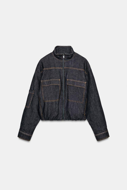 ZARA УТЕПЛЕННЫЙ БОМБЕР С ВОРОТНИКОМ-СТОЙКОЙ, ЧЕРНЫЙ