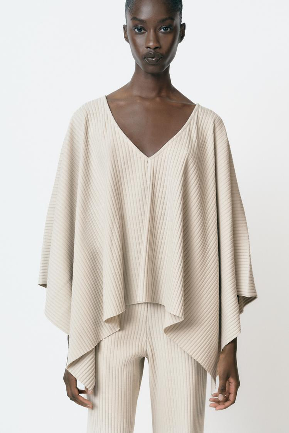 ZARA НАКИДКА АСИММЕТРИЧНОГО КРОЯ В РУБЧИК, ЭКРЮ