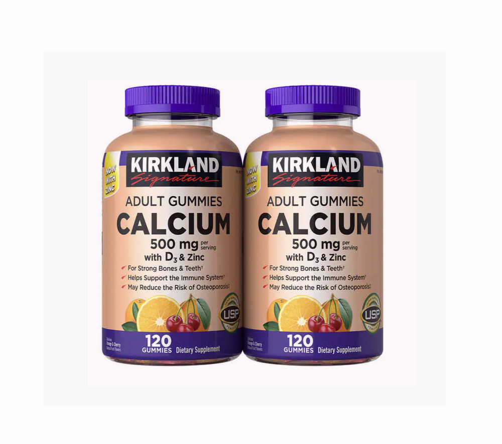 Kirkland Signature Кальций, 500 мг с D3 и цинком, 240 жевательных таблеток для взрослых/2 флакона
