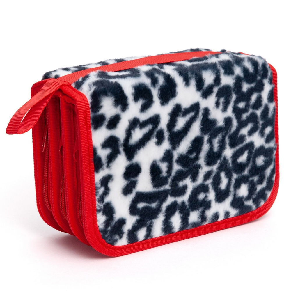 Пенал 3 отделения Alingar, искусственный мех, молния, 120 х 190 мм, "Леопард", микс (пятна леопарда)