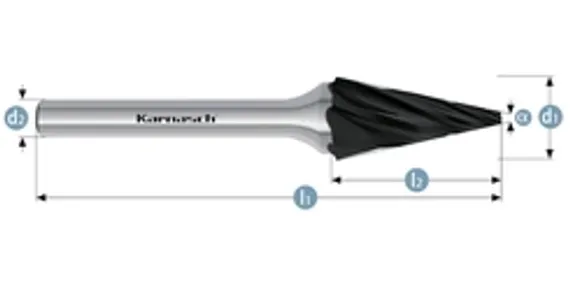 Борфреза твердосплавная Karnasch форма A, 1,5х6х3х38 мм, насечка HP-4, покрытие Blue-Tec, арт. 11.5002-015
