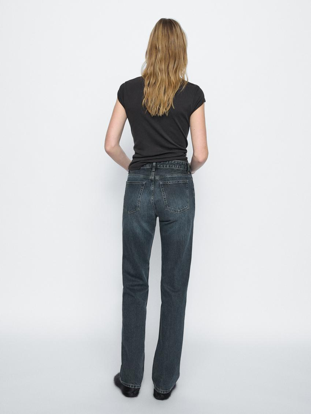 Massimo Dutti Джинсы прямого кроя из хлопка с низкой посадкой, темно-синий