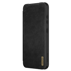 Кожаный чехол книжка черного цвета от Nillkin для Samsung Galaxy S25, серия Qin Pro Leather с сдвижной защитной шторкой для камеры