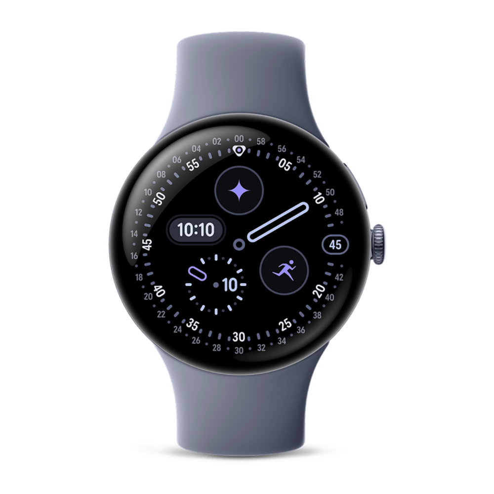 Умные часы Google Pixel Watch 4, 45 мм, Wi-Fi + LTE, ремешок цвета «лунный камень» Сатинированный корпус цвета «лунный камень» из переработанного алюминия, ремешок из фторэластомера с покрытием «софт-тач» и застёжкой pin-and-tuck — на запястье обхватом 15