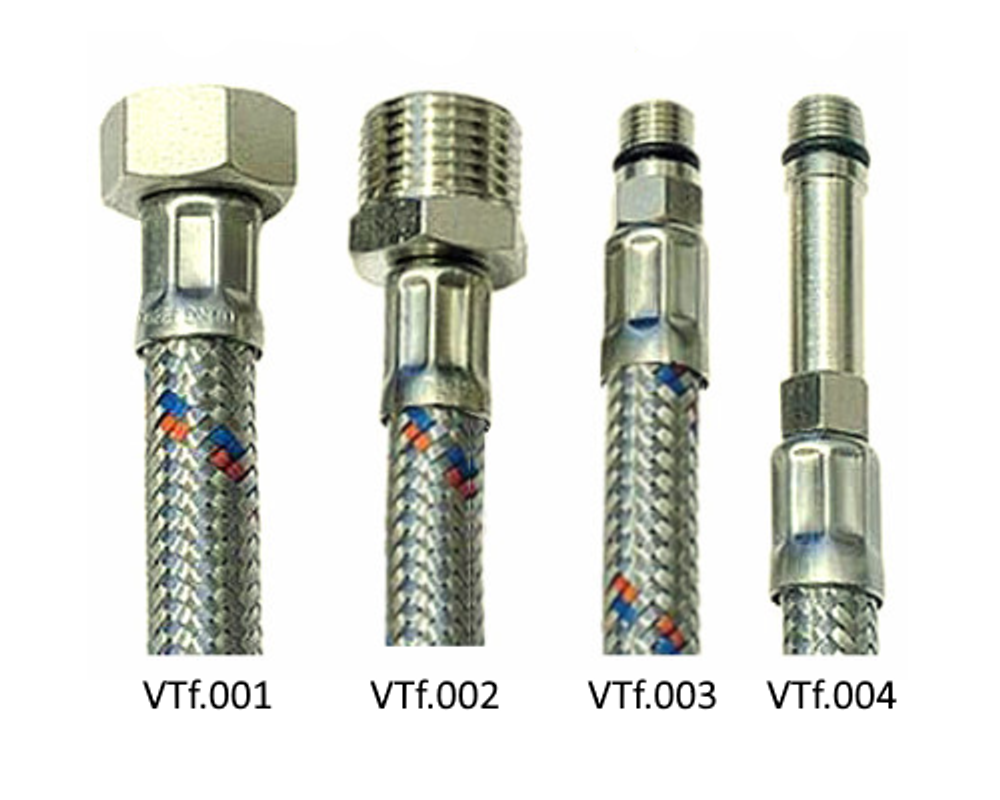 Подводка гибкая VALTEC для смесителя с ниппелем из нержавеющей стали и штуцером 18 мм 30 см, гайка–штуцер