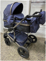 Коляска-трансформер 3в1 с автолюлькой Luxmom 555 джинсовый синий