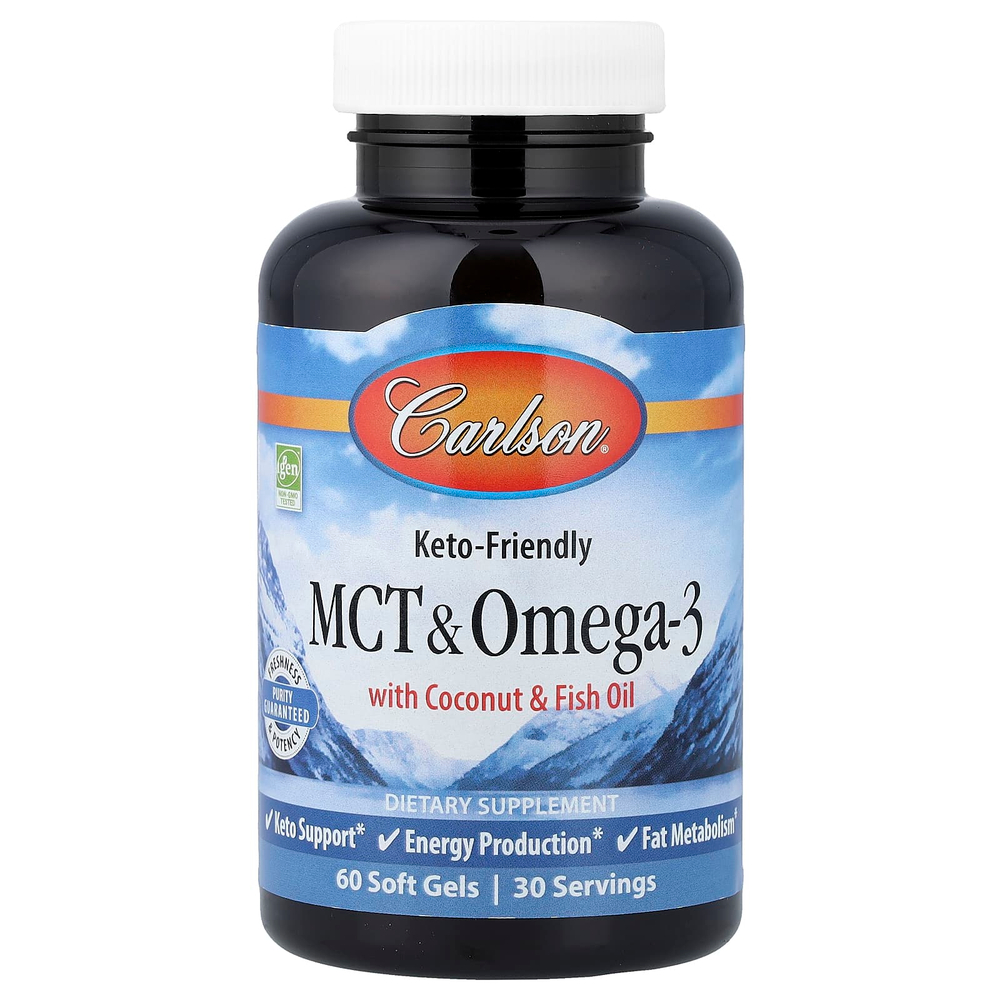 Carlson, MCT и омега-3, кокос и рыбий жир, 60 капсул