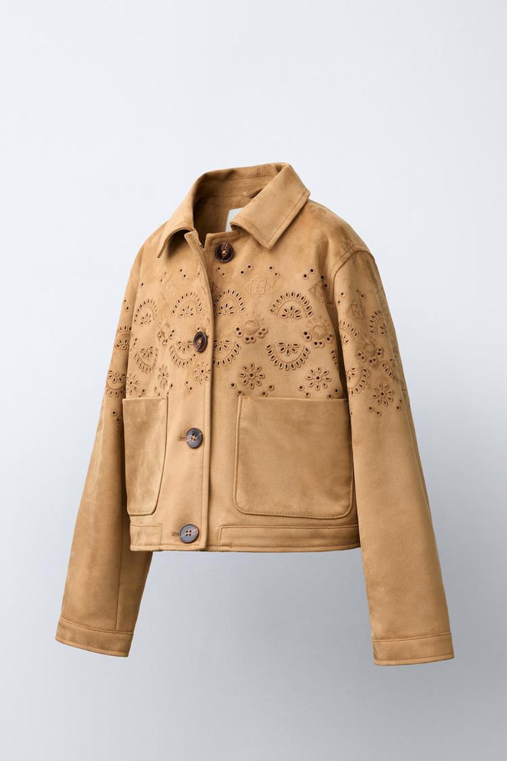 ZARA КУРТКА ИЗ ИСКУССТВЕННОЙ ЗАМШИ С ВЫШИВКОЙ, РЫЖЕВАТО-КОРИЧНЕВЫЙ