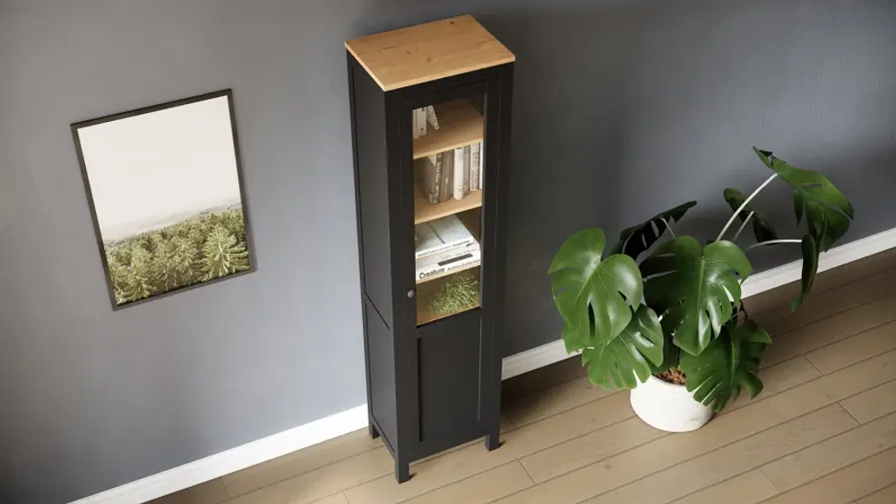 Шкаф-витрина стекло/панель - аналог IKEA HEMNES / ХЕМНЭС/ ХЕМНЕС / КЫМОР / ИКЕА 49х198х37 см, черный/светло-коричневый