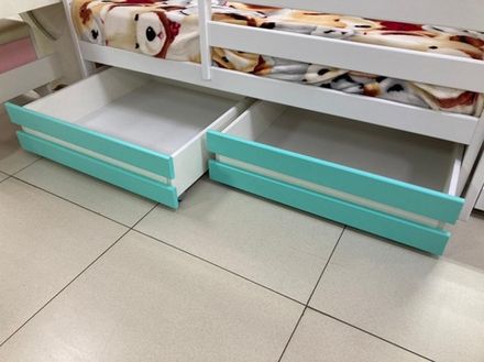 Комплект выкатных ящиков для детской кроватки Манеж эко, Домик, Манеж 2-х ярусный бирюза
