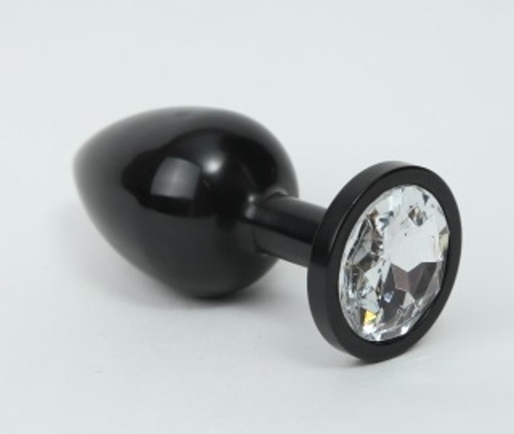 Анальная пробка металл черная с прозрачным стразом 8,2х3,5см 47411-4MM