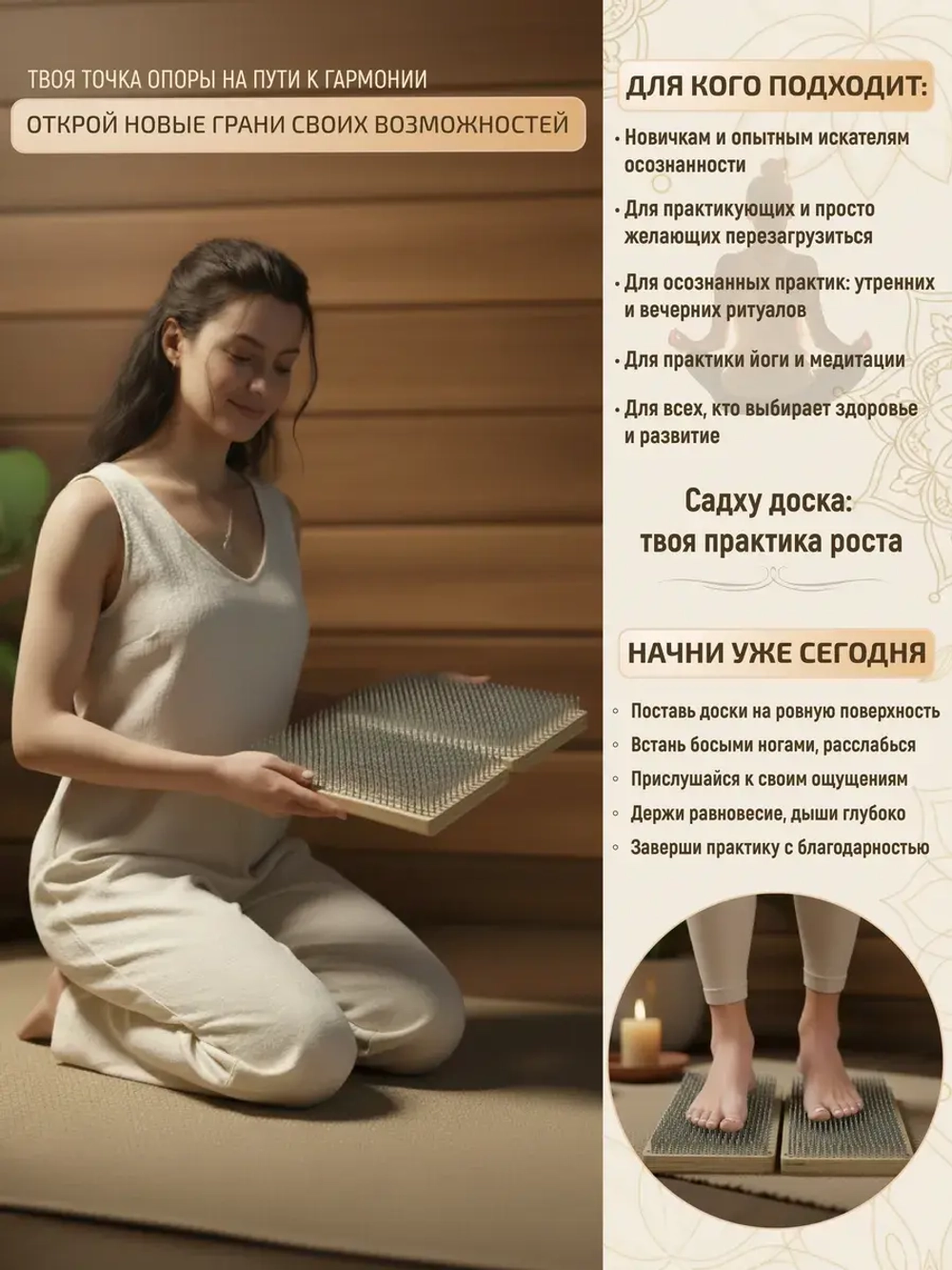 Доска Садху складная с гвоздями, шаг 8 мм для начинающих