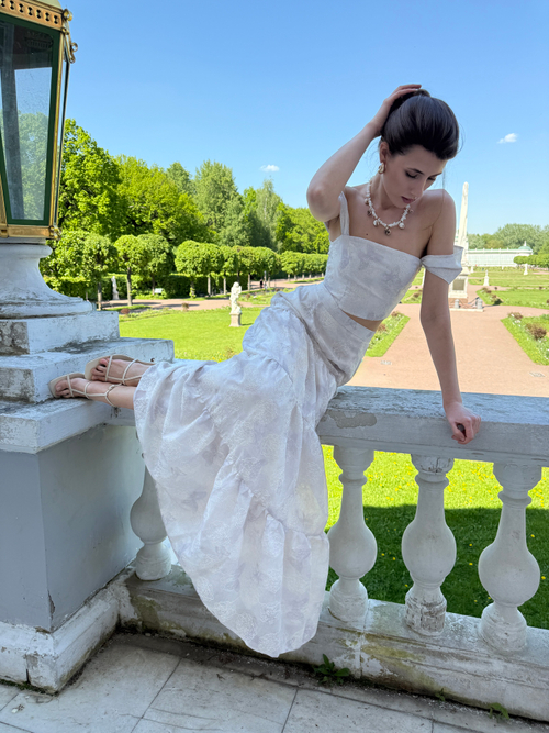 Юбка из органзы с вышивкой с воланами макси