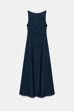 ZARA ПЛАТЬЕ МИДИ ИЗО ЛЬНА С ОТКРЫТОЙ СПИНОЙ, СИНИЙ