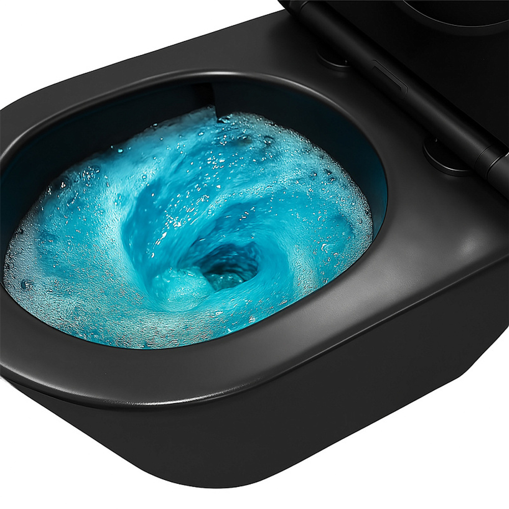 Унитаз подвесной Azario VELA 360х480х360 безободковый, система смыва "Торнадо", с быстросъемным сиденьем "Микролифт", черный матовый (AZ-2480MB)