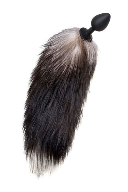 Черная анальная втулка с хвостом чернобурой лисы - размер М