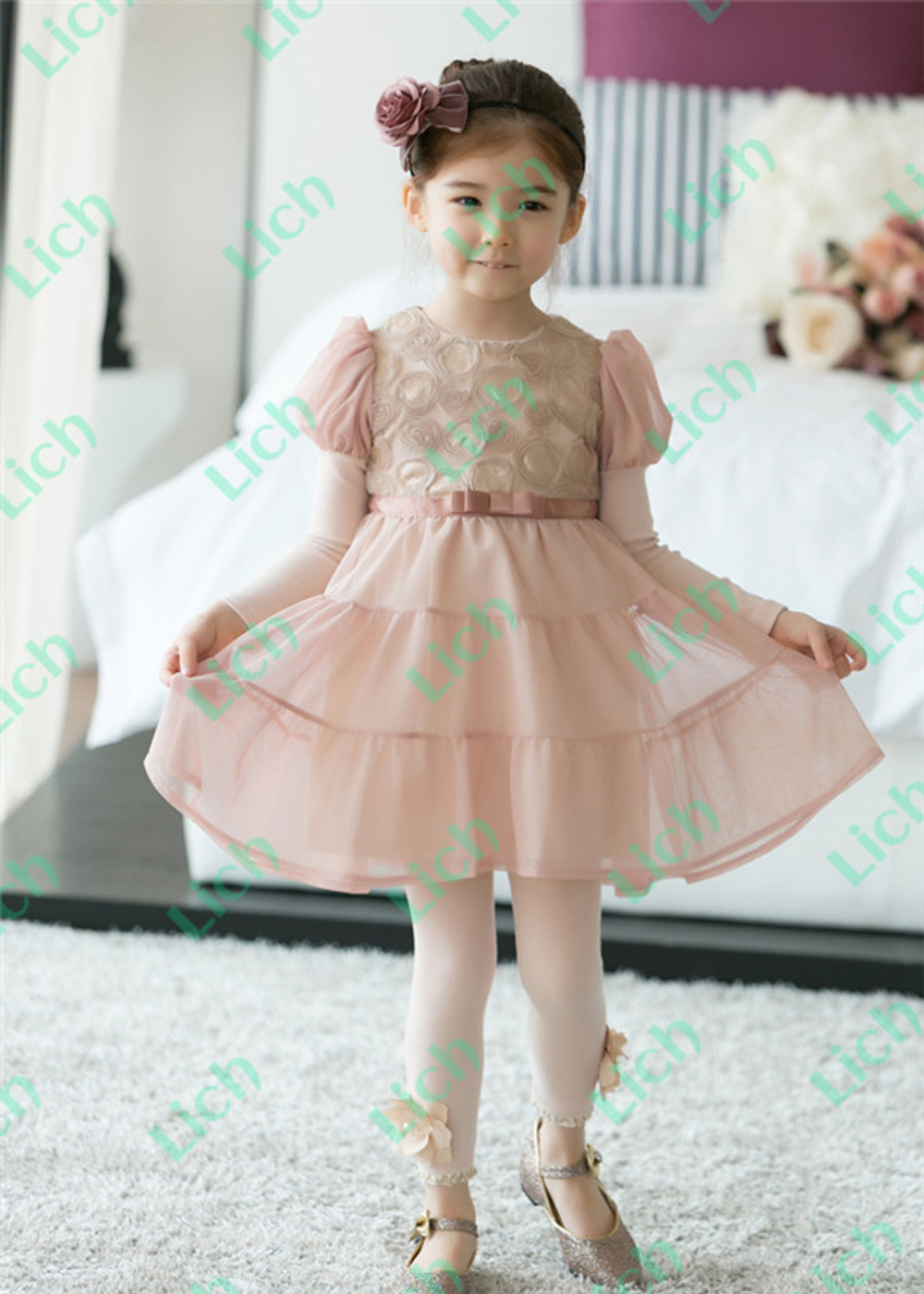 Леггинсы детские однотонные с цветком на щиколотке