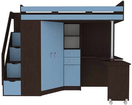 Кровать-чердак КарИВи Мийа Венге Светло-синий, голубой