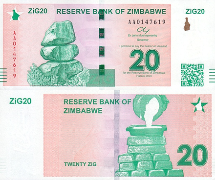 Зимбабве 20 зиг 2024 Разливка жидкого золота UNC