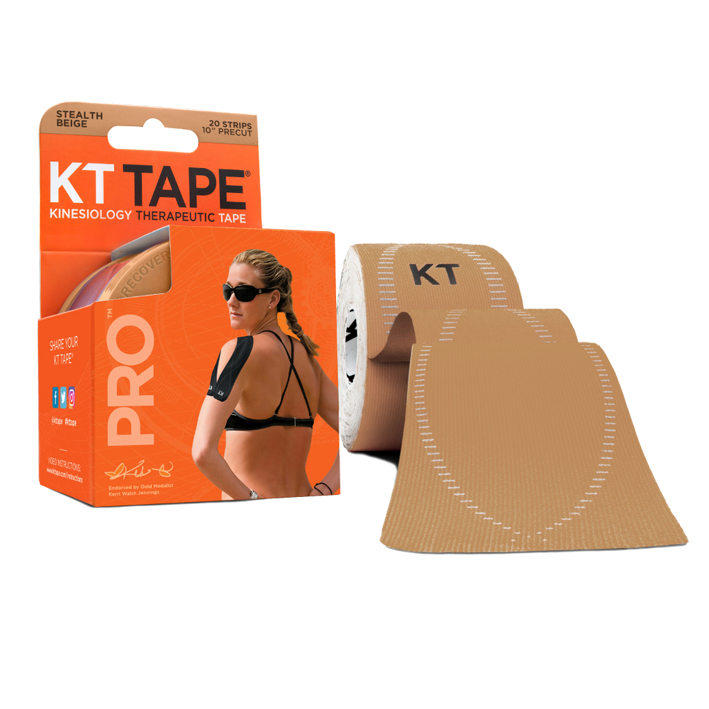 Кинезиотейп KT Tape PRO, Синтетическая основа,20 полосок 25х5см преднарезанный цвет Телесный бежевый