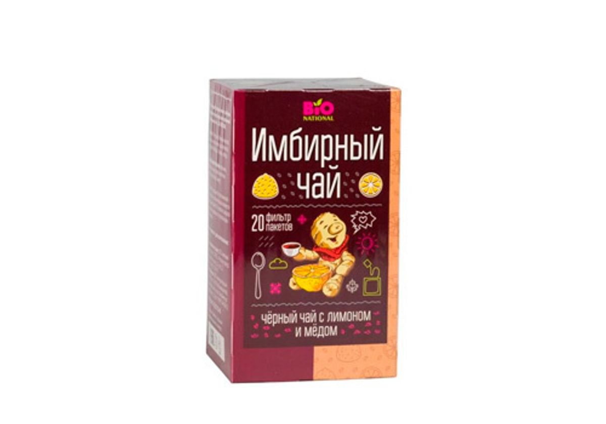 Чай имбирный черный с медом и лимоном Bionational, 34г