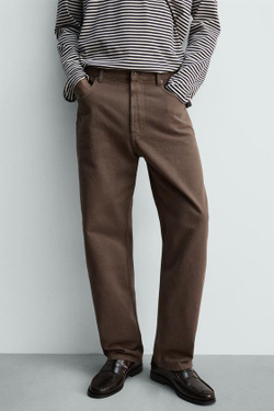 ZARA ДЖИНСЫ STRAIGHT FIT С ЭФФЕКТОМ ПОТЕРТОСТИ, СЕРО-КОРИЧНЕВЫЙ