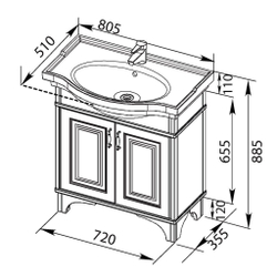 Тумба с раковиной Aquanet Валенса 80 черный краколет/серебро