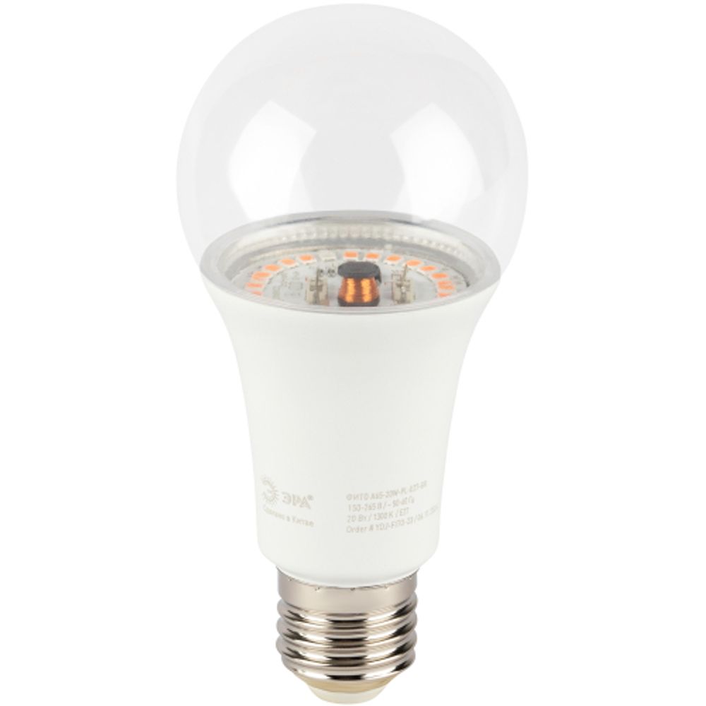 Фитолампа для растений светодиодная ЭРА GREEN LINE ФИТО A65-20W-PL-E27-GR розового свечения 20 Вт Е27 | Фитолампы Е27