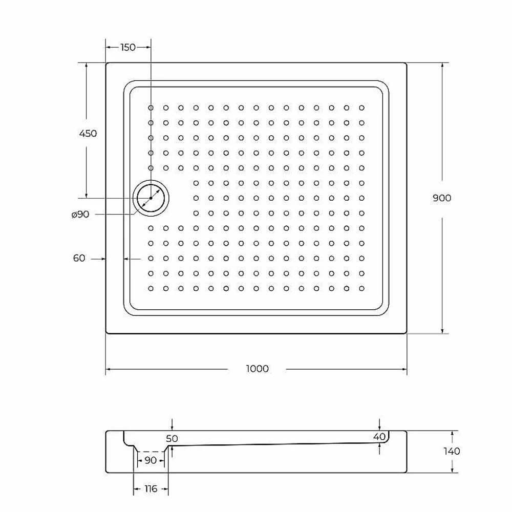 Душевой поддон Cezares TRAY-A-AH-15-W 100х90